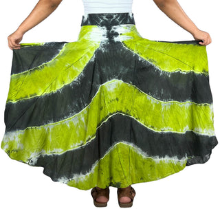 61 SKT Circular Printed Soft Cotton Convertible Lined Tie Dye Gypsy Skirt Dress - Agan Traders, Lime