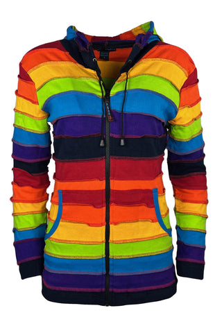 342 RJ Rainbow Elf Hoodie Hippie Gypsy Cotton Bohemian Rib Jacket - Agan Traders, Rainbow