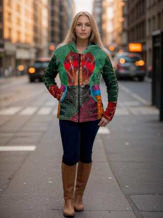 Rasuwa Rib Cotton Tie-Dye Patchwork Hoodie
