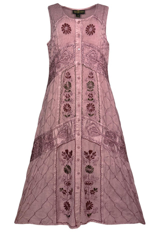 Sankhamul Rayon Embroidered Button-Down Sundress
