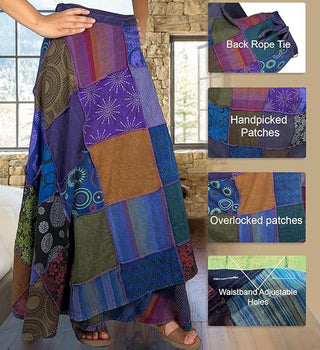 WS 411 Women's Hippie Long Wrap Patch Cotton Boho Renaissance Skirt Maxi - Agan Traders, Purple_Multi