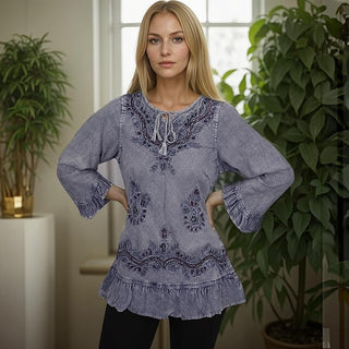 Mardi Rayon Embroidered Ruffle Blouse
