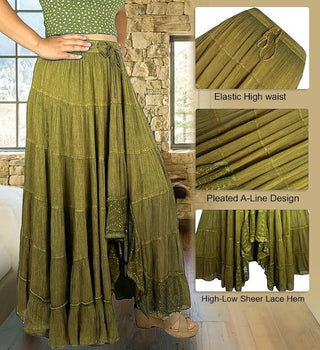Sauraha Medieval Tiered Rayon Crepe Maxi Skirt
