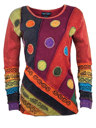 Gandaki Rib Cotton Patchwork Embroidered Blouse