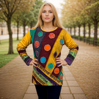 Gandaki Rib Cotton Patchwork Embroidered Blouse