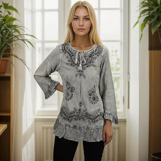 Mardi Rayon Embroidered Ruffle Blouse