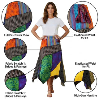 Ghalekharka Knit Cotton Tribal Asymmetrical Patch Skirt