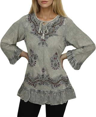 Mardi Rayon Embroidered Ruffle Blouse