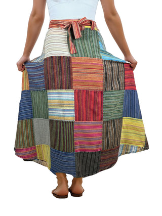 Bajura Patchwork Knit Cotton Maxi Wrap Skirt