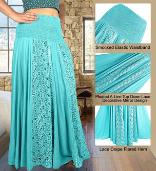 Melamchi Smocked Mirror-Work Twirl Skirt
