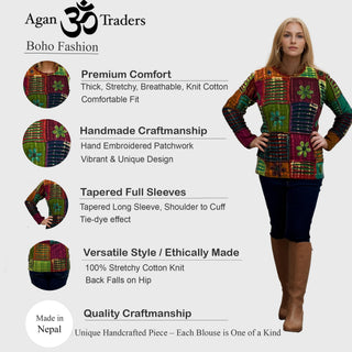 Imadol Rib Cotton Patchwork Razor-Cut Blouse