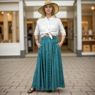 Marpha Rayon Medieval Embroidered Maxi Skirt