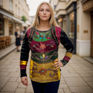 Sankhu Rib Cotton Tie-Dye Embroidered Blouse