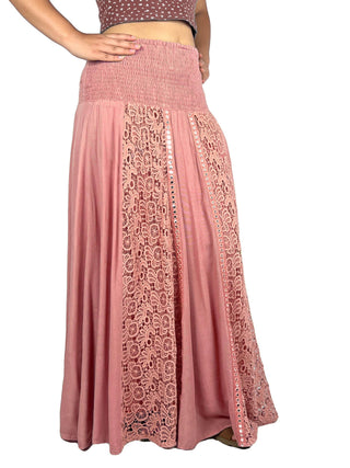 Melamchi Smocked Mirror-Work Twirl Skirt