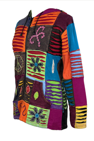 Pharping Rib Cotton Patchwork Razor-Cut Hoodie
