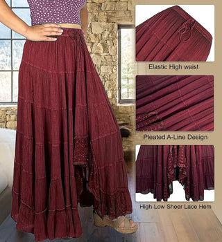 Sauraha Medieval Tiered Rayon Crepe Maxi Skirt