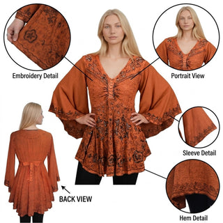 Nagarkot Rayon Bell-Sleeve Embroidered Tunic