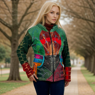 Rasuwa Rib Cotton Tie-Dye Patchwork Hoodie