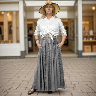 Marpha Rayon Medieval Embroidered Maxi Skirt