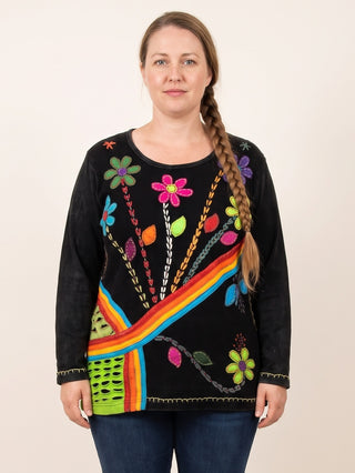 Bhulbhule Rib Cotton Rainbow Flower Razor-Cut Top