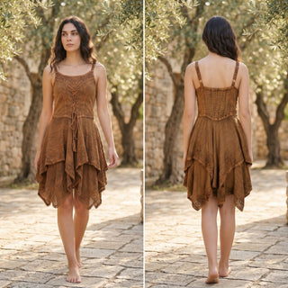 Tamor Rayon Embroidered Handkerchief-Hem Dress