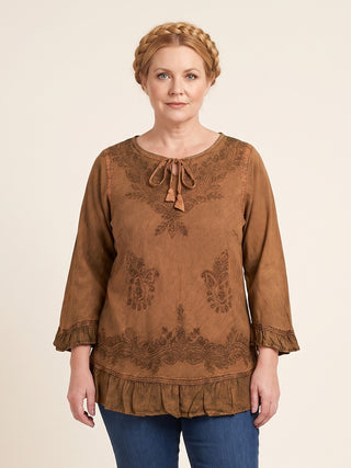 Mardi Rayon Embroidered Ruffle Blouse