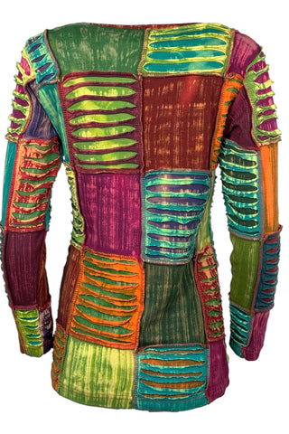 Imadol Rib Cotton Patchwork Razor-Cut Blouse