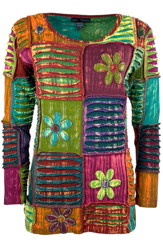 Imadol Rib Cotton Patchwork Razor-Cut Blouse