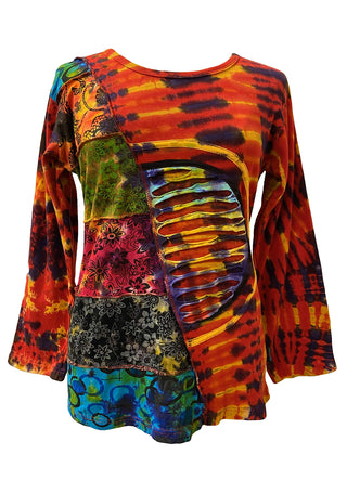 Humla Rib Cotton Tie-Dye Patchwork Blouse