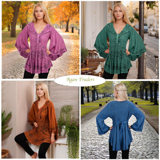 Nagarkot Rayon Bell-Sleeve Embroidered Tunic