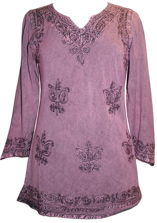127 B Diamond Neck Embroidered Rayon Renaissance Tunic Blouse - Agan Traders, Plum