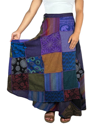 WS 411 Free-Spirited Patchwork Boho Wrap Hippie Skirt - Festival Ready Fashion - Agan Traders, Purple_Multi