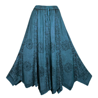 Women's Boho 715 SKT Medieval Flared Hem A Line Embroidered Long Maxi Skirt - Agan Traders, Blue