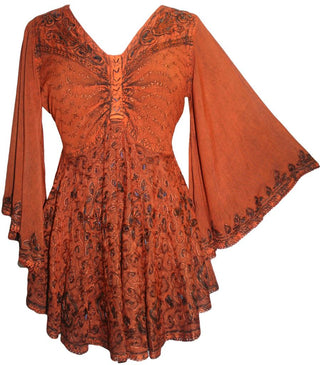 Medieval Butterfly Bell Sleeve Flare Blouse - Agan Traders, Orange Rust