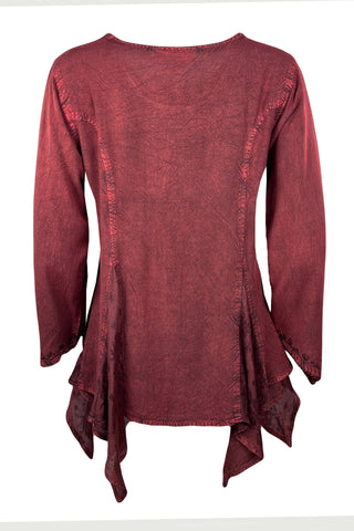 302 Bohemian Asymmetrical Handkerchief Tunic Blouse - Agan Traders, Burgundy