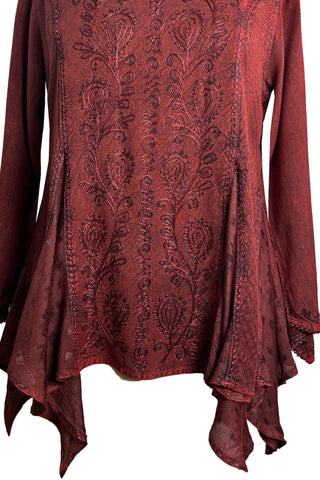 302 Bohemian Asymmetrical Handkerchief Tunic Blouse - Agan Traders, Burgundy