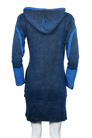 RJ 310L Bohemian Patched Embroidered Funky Boho Long Hoodie Jacket - Agan Traders, Blue