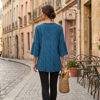 Chulu Rayon Striped Medieval Bell-Sleeve Tunic
