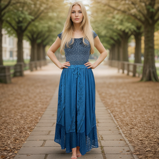 Dadeldhura Rayon Medieval A-Line Embroidered Skirt