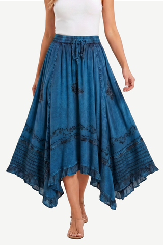 Lamahi Rayon Medieval Lace Uneven-Hem Skirt