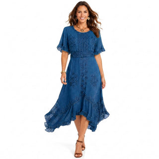 Tengboche Rayon Embroidered Ruffle Dress