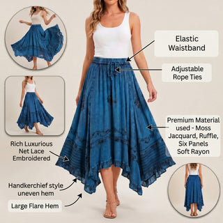 Lamahi Rayon Medieval Lace Uneven-Hem Skirt