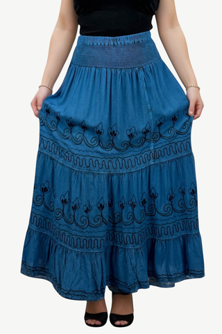 Nuptse Rayon Gothic Embroidered Maxi Skirt