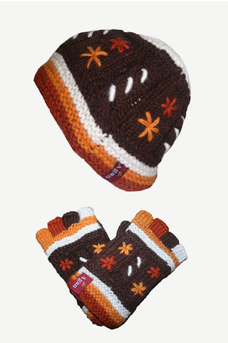 Lubhu Lambswool Cable Knit Skull Cap & Mittens
