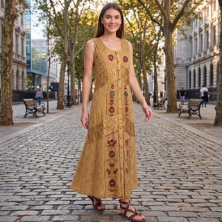 Sankhamul Rayon Embroidered Button-Down Sundress