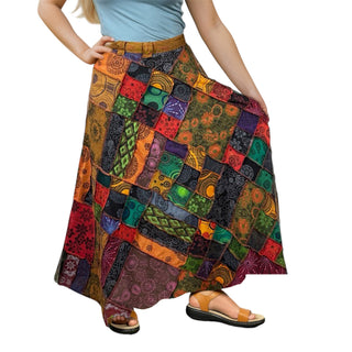 425 SKT Boho Cotton Tie Dye Asymmetrical Patched Fall Winter Wrap Skirt - Agan Traders, Multi-colored