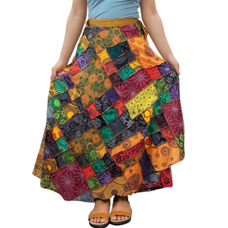 425 SKT Boho Cotton Tie Dye Asymmetrical Patched Fall Winter Wrap Skirt - Agan Traders, Multi-colored