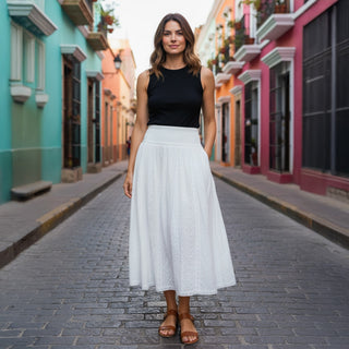 Begnas Cotton Embroidered High-Waist Maxi Skirt
