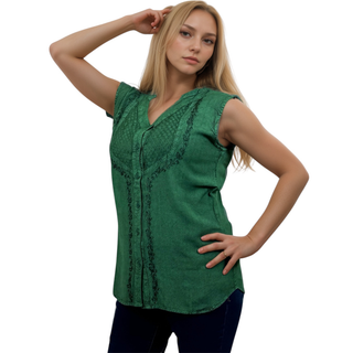 Gokarna Rayon Sleeveless Medieval Embroidered Top