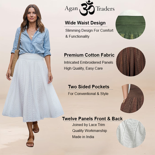 Begnas Cotton Embroidered High-Waist Maxi Skirt